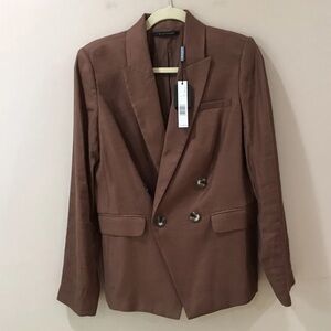 ELIE TAHARI BLAZER JACKET DOUBLE BREASTED LINEN BLEND Milk Chocolate Size 6